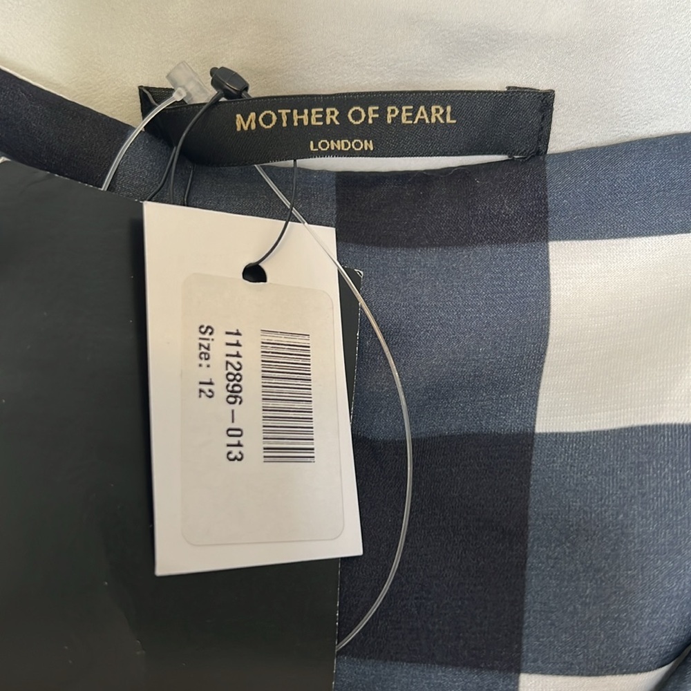 Mother‎ of Pearl London Silk Cotton Navy Jumbo Check Skirt - Picture 3 of 5